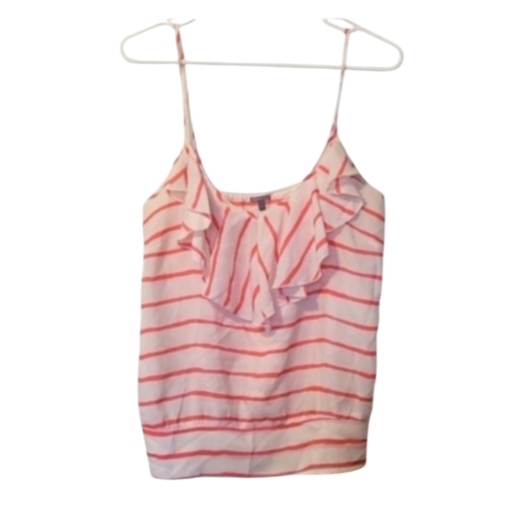 Vintage Charlotte Russe Cream Pink Candy Striped Ruffled Camisole Size Large